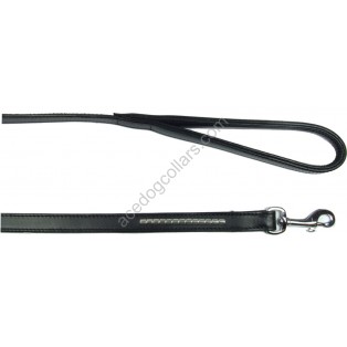 Black Leather Lead with a PADDED leather handle - length 110 cm : 
